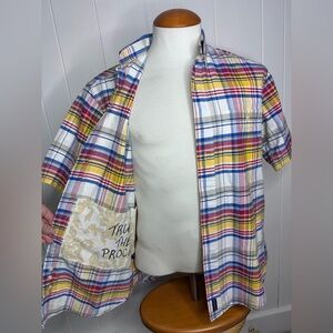 Panhandle Slim Rough Stock Multicolor Yellow Plaid Short Sleeve Shirt